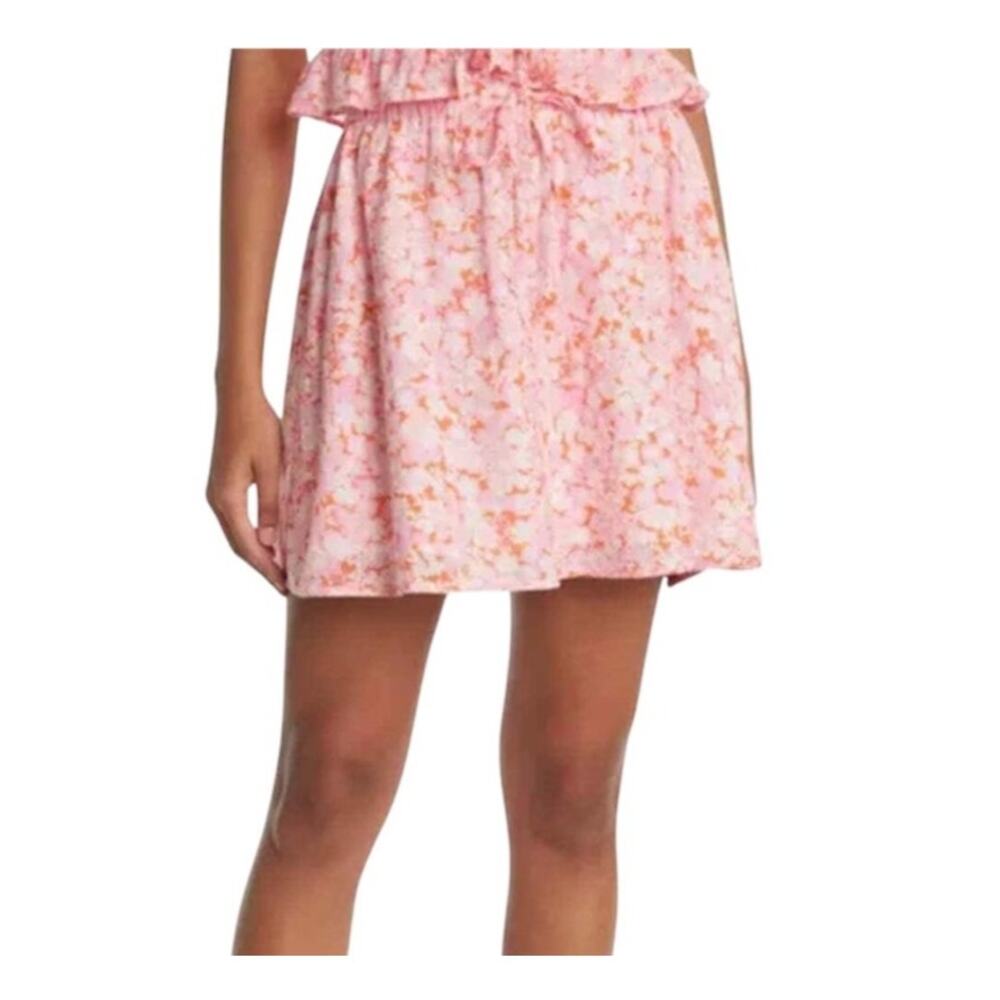 Abound XS cotton lined elastic cinch waist tie floral mini skirt SK 3129